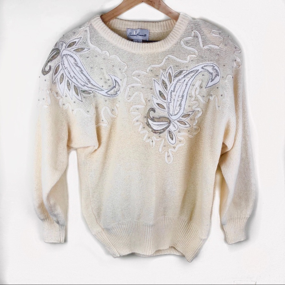 80s VINTAGE Beaded Embroidered Sweater